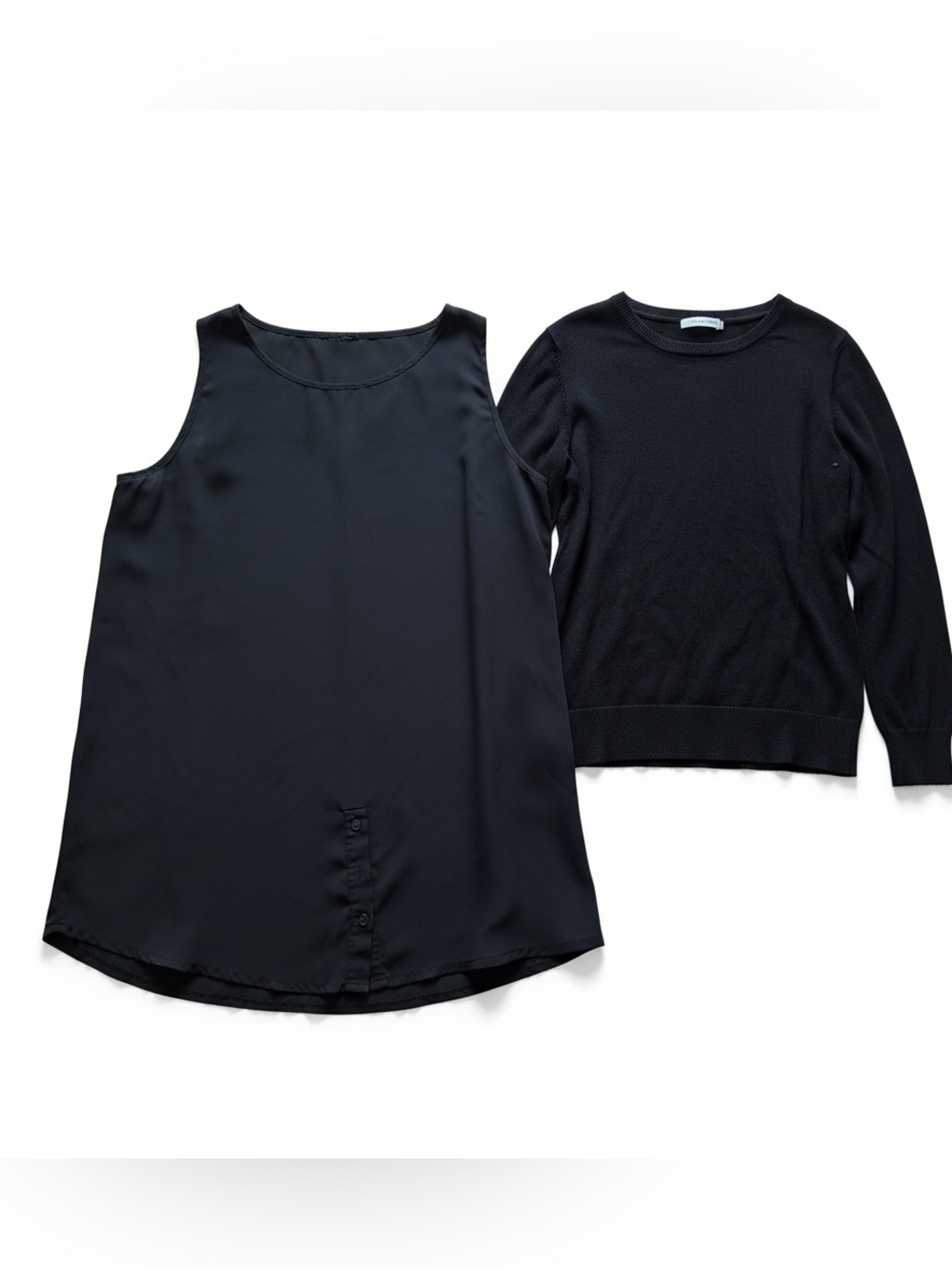 Mango Black Sleeveless Satin Camisole & Black Knit Pullover Set overlays